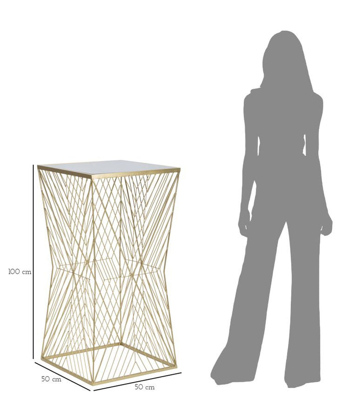Glam sidebord i guldfarve, jern og glas – 50x50x100 cm