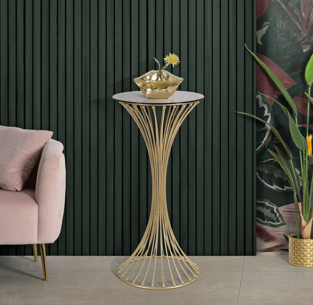 Glam bord i guldfarve, metal og glas – 50x103 cm