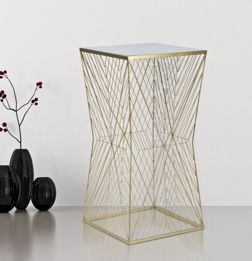 Glam sidebord i guldfarve, jern og glas – 50x50x100 cm