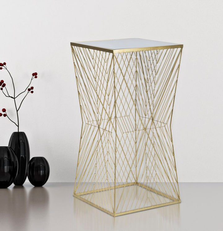 Glam sidebord i guldfarve, jern og glas – 50x50x100 cm