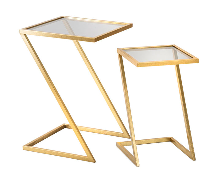 Glam borde i guldfarve, jern og glas – 40x40x60 og 30x30x50 cm