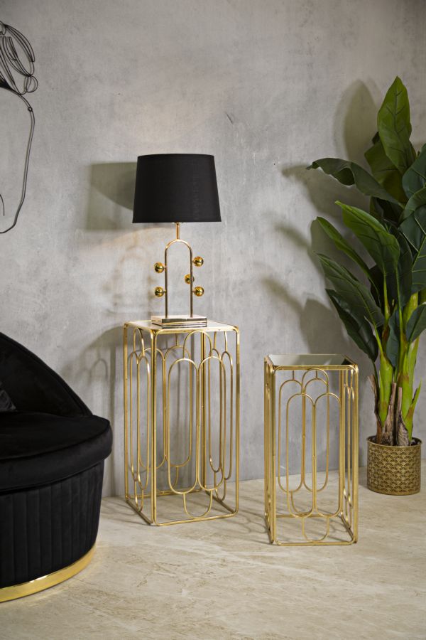 Glam plantestativer i guldfarve af jern og spejl – 34x34x70 29x29x60 cm