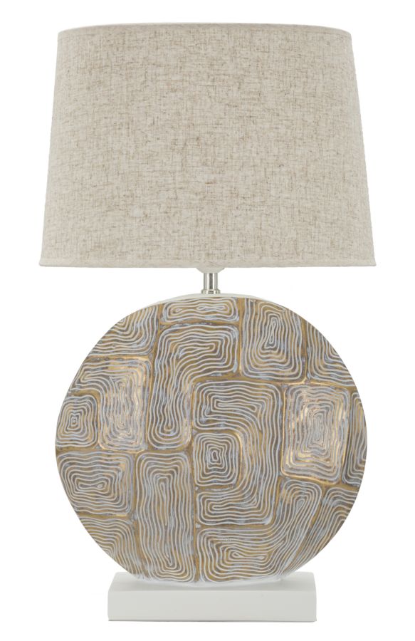 Moderne bordlampe i polyresin, jern and stof  – 38x64 cm