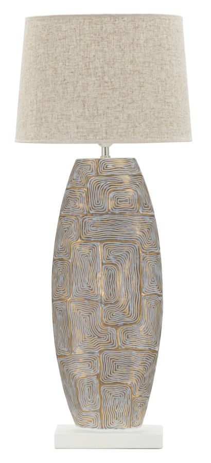 Moderne bordlampe i polyresin, jern and stof  – 38x90 cm