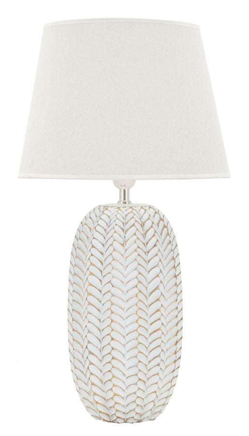 Moderne bordlampe i polyresin, jern and stof – 35x65 cm