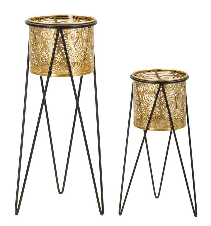 Glam vaser i guldfarve, metal  – 21x20x46 og 18x18x32 cm
