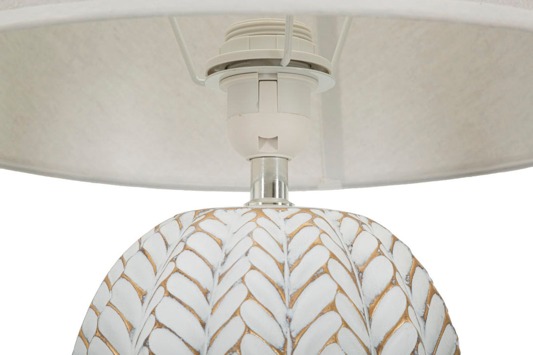 Moderne bordlampe i polyresin, jern and stof – 35x65 cm