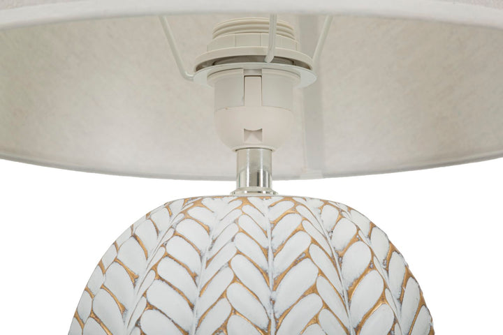 Moderne bordlampe i polyresin, jern and stof – 35x65 cm