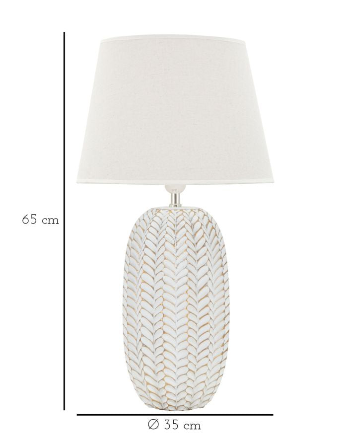 Moderne bordlampe i polyresin, jern and stof – 35x65 cm