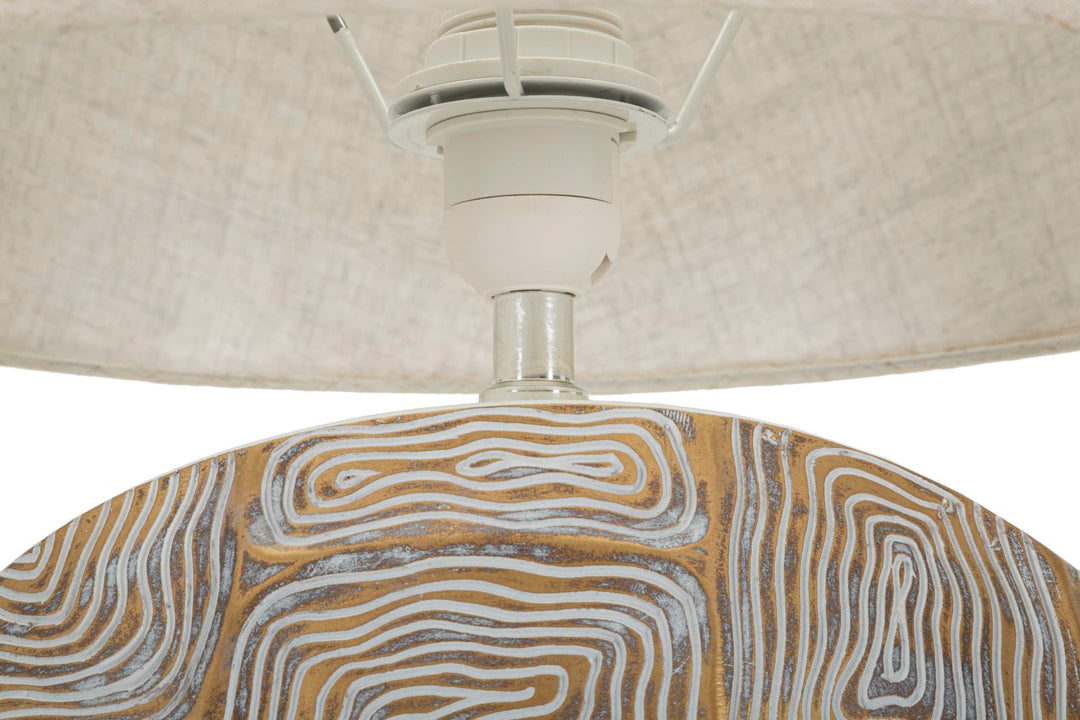 Moderne bordlampe i polyresin, jern and stof  – 38x64 cm