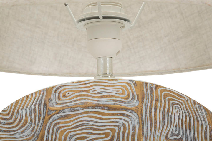 Moderne bordlampe i polyresin, jern and stof  – 38x64 cm