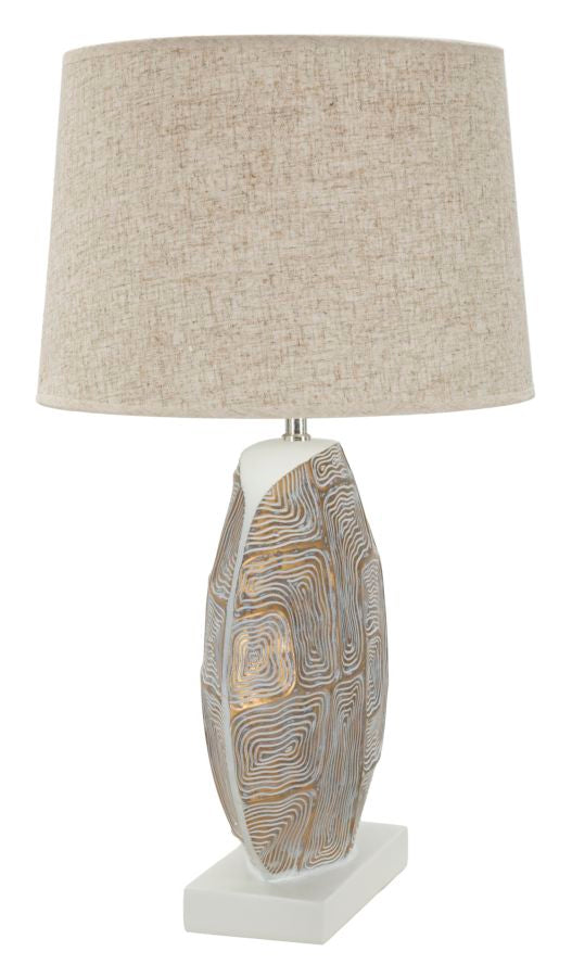 Moderne bordlampe i polyresin, jern and stof  – 38x64 cm