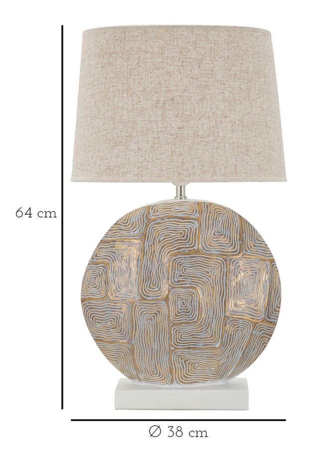 Moderne bordlampe i polyresin, jern and stof  – 38x64 cm