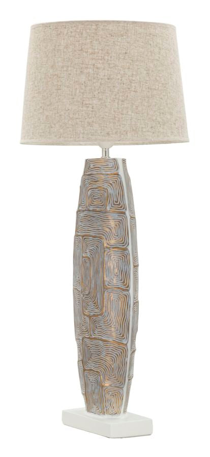 Moderne bordlampe i polyresin, jern and stof  – 38x90 cm