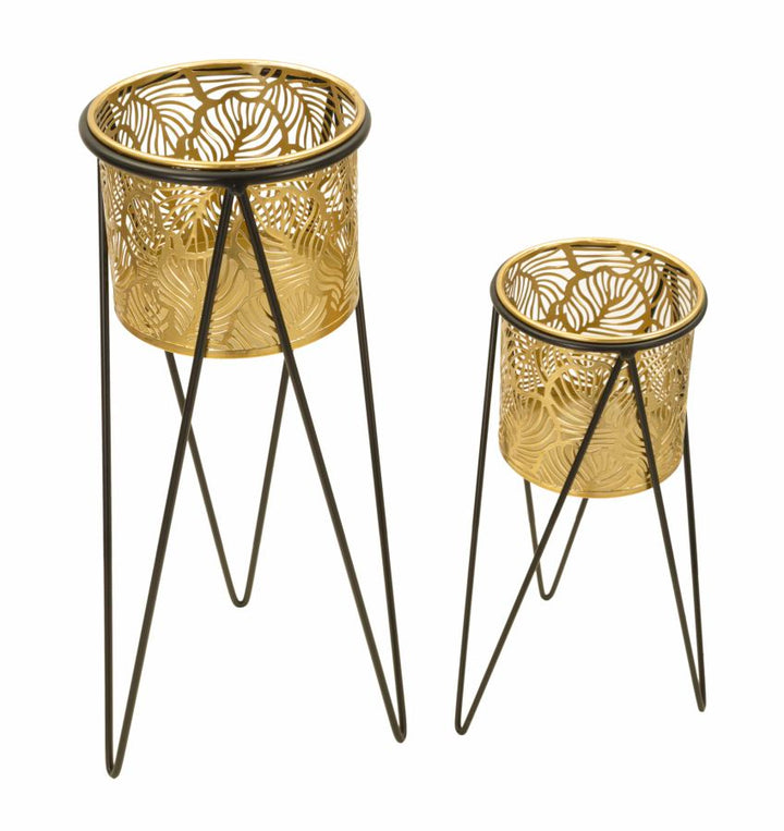 Glam vaser i guldfarve, metal  – 21x20x46 og 18x18x32 cm