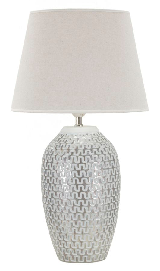Moderne bordlampe i polyresin, jern and stof – 35x65 cm