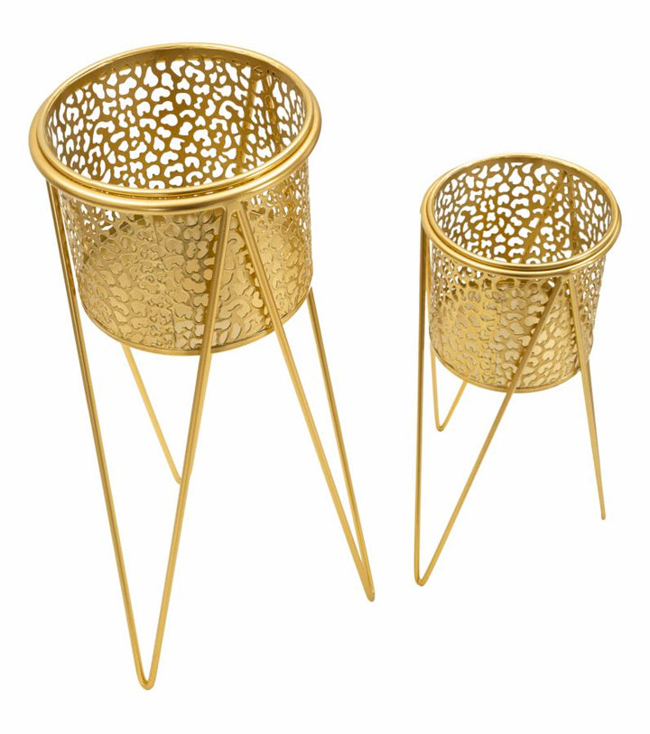 Glam vaser i guldfarve, metal – 21x20x46 og 18x18x32 cm