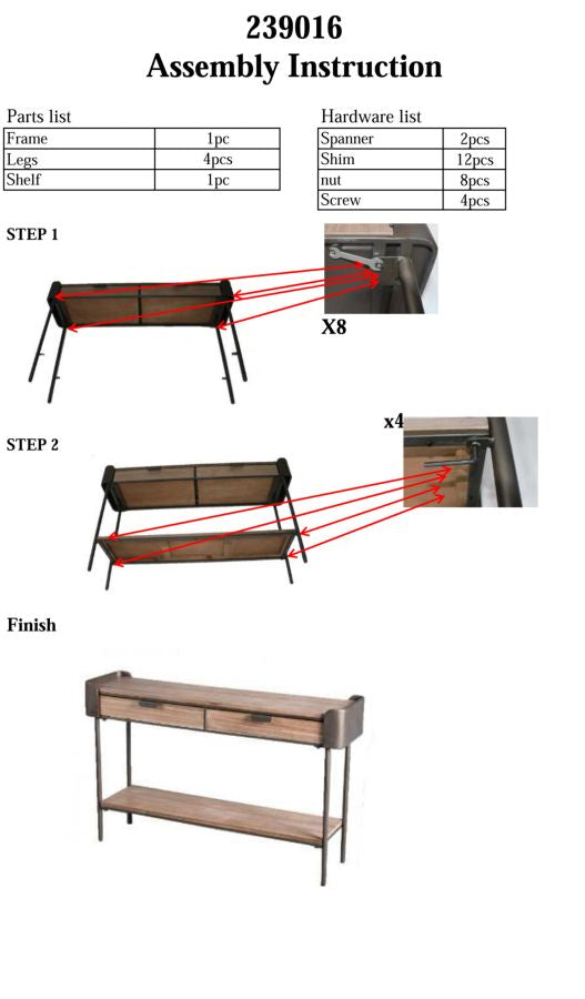 Konsolbord i træ og jern – 120x31x72 cm