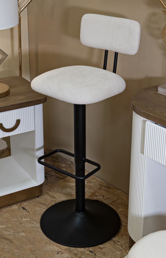 Barstol i hvid, jern, træ og polyester  – 41x47x5 106x5 cm