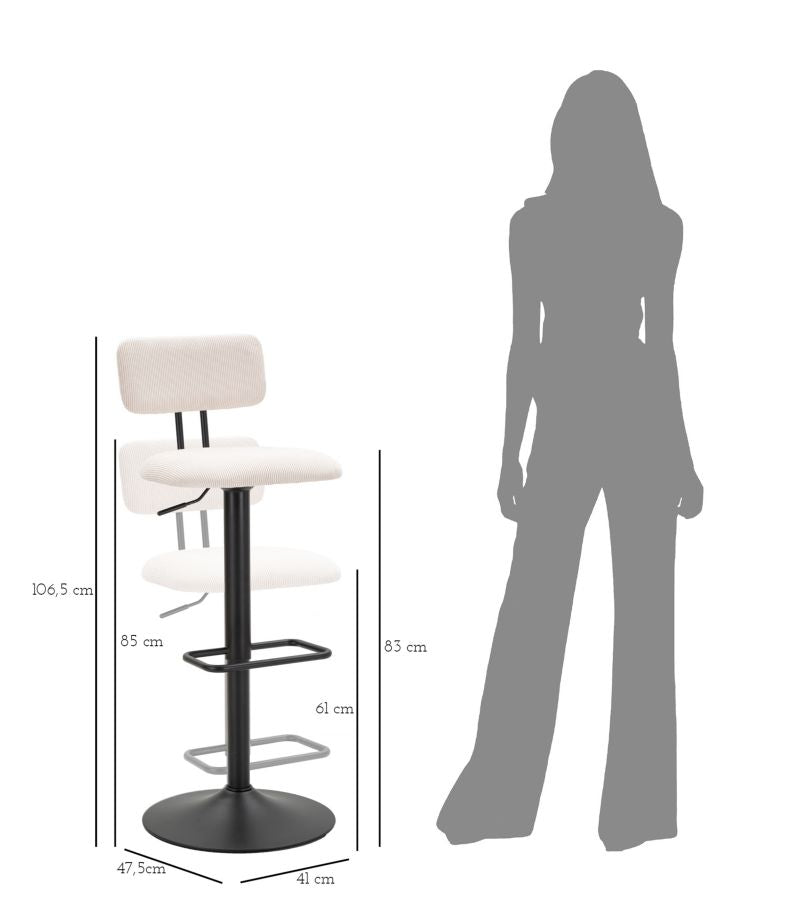 Barstol i hvid, jern, træ og polyester  – 41x47x5 106x5 cm