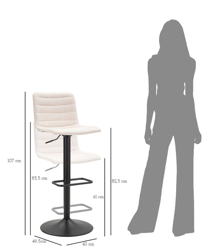 Barstol i hvid, jern, træ og polyester  – 43x49x5 85x5 82x5 cm