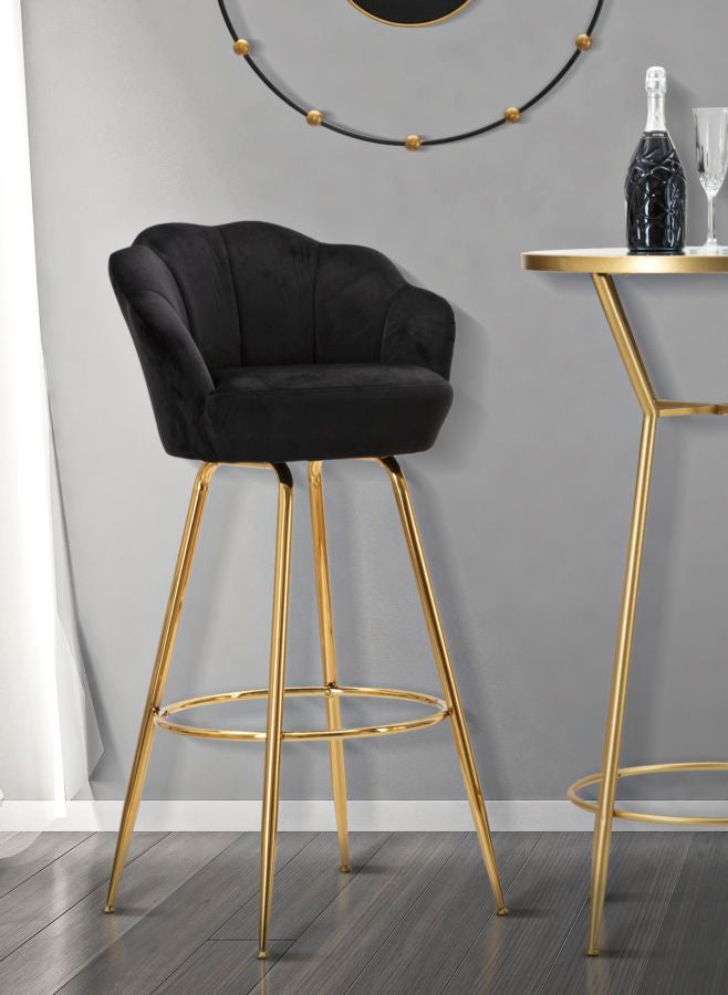 Glam barstol, sort med guldfarve, stof and metal – 55x53x110 cm