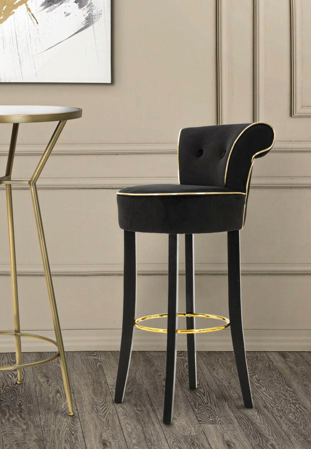 Glam barstol i sort, mdf, fyrretræ, stof – 46x48x96 cm