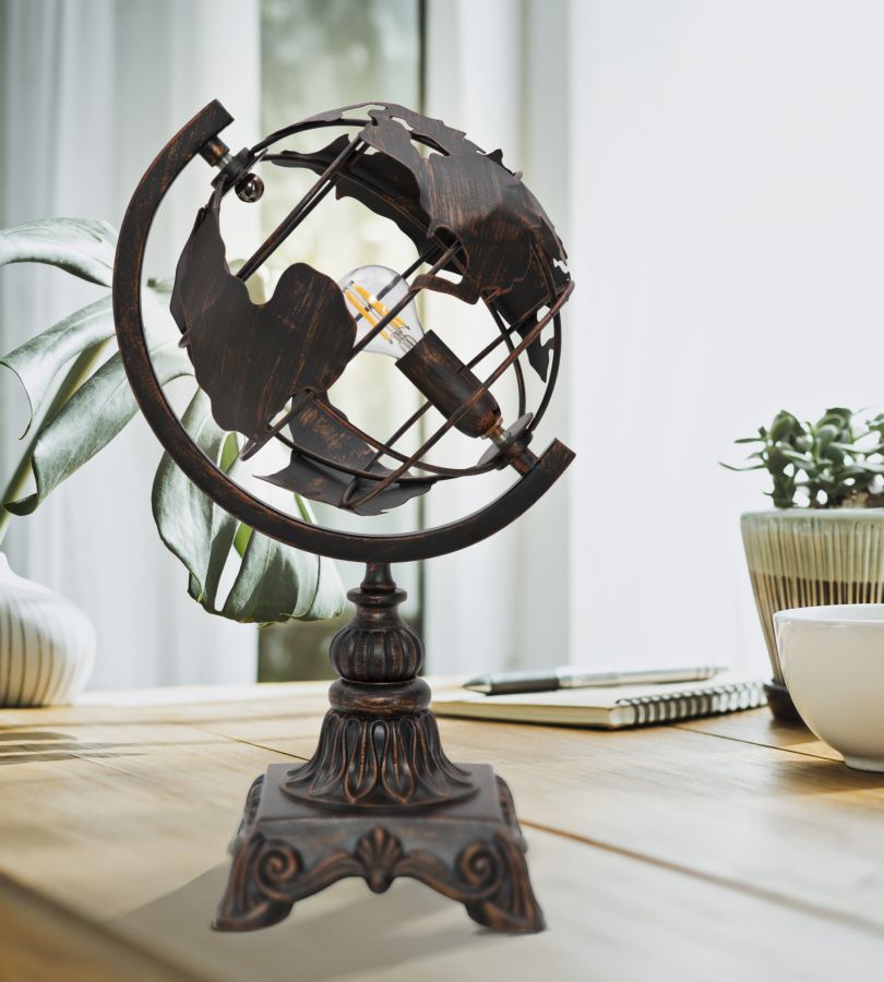Industriel bordlampe i jern, globus-design – 24x20x40 cm