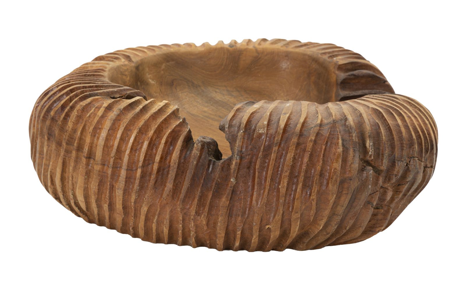 Bakke i genanvendt teaktræ, 37 x 40 x 16 cm, håndskåret træ til køkken og stue
