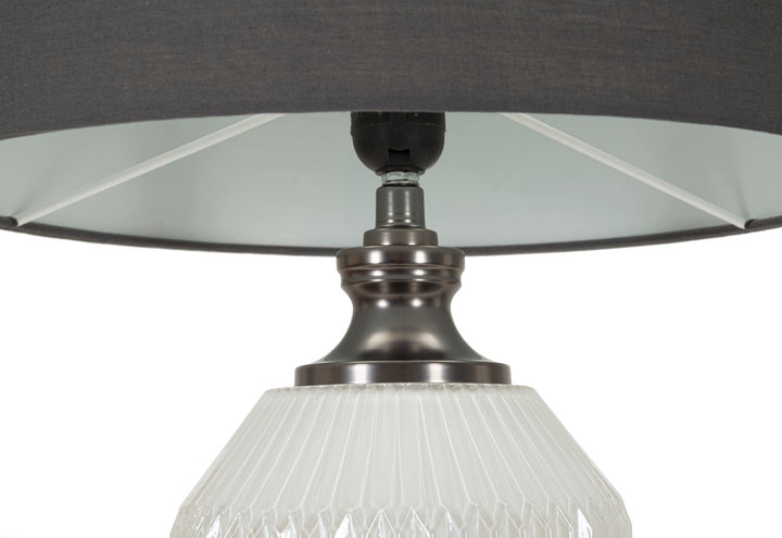 Bordlampe i glas, jern og stof – 37x5x65 cm