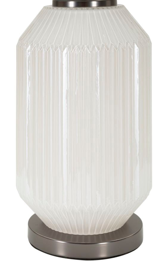 Bordlampe i glas, jern og stof – 37x5x65 cm