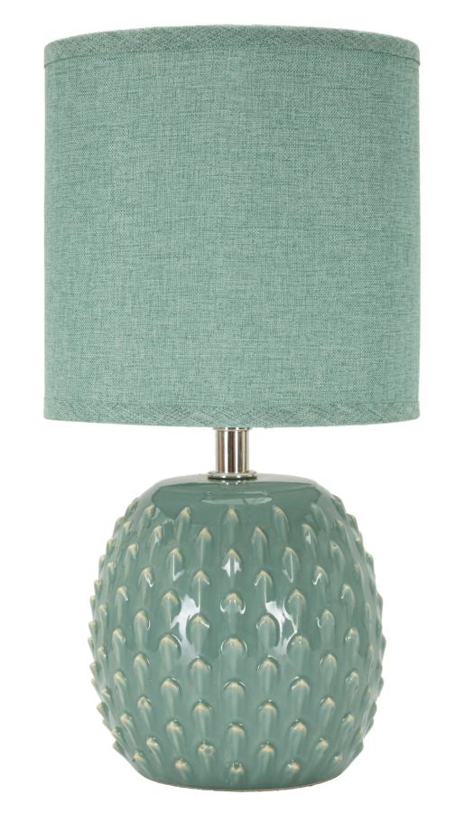 Moderne bordlampe i keramik, metal og stof  – 14x27 cm
