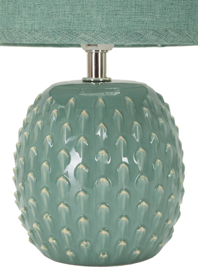 Moderne bordlampe i keramik, metal og stof  – 14x27 cm