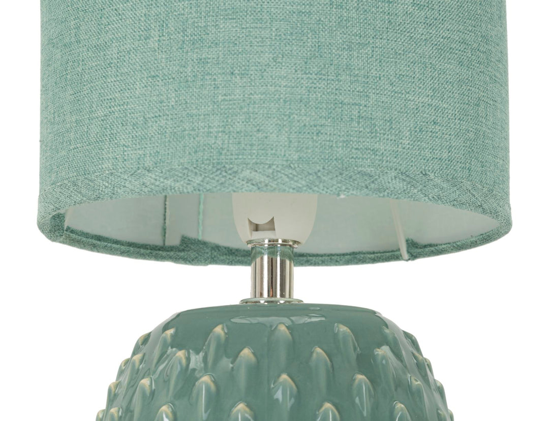Moderne bordlampe i keramik, metal og stof  – 14x27 cm