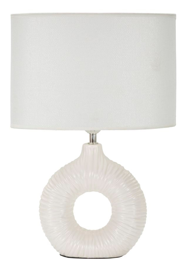 Bordlampe i hvid, keramik, jern og stof – 28x5x15 cm