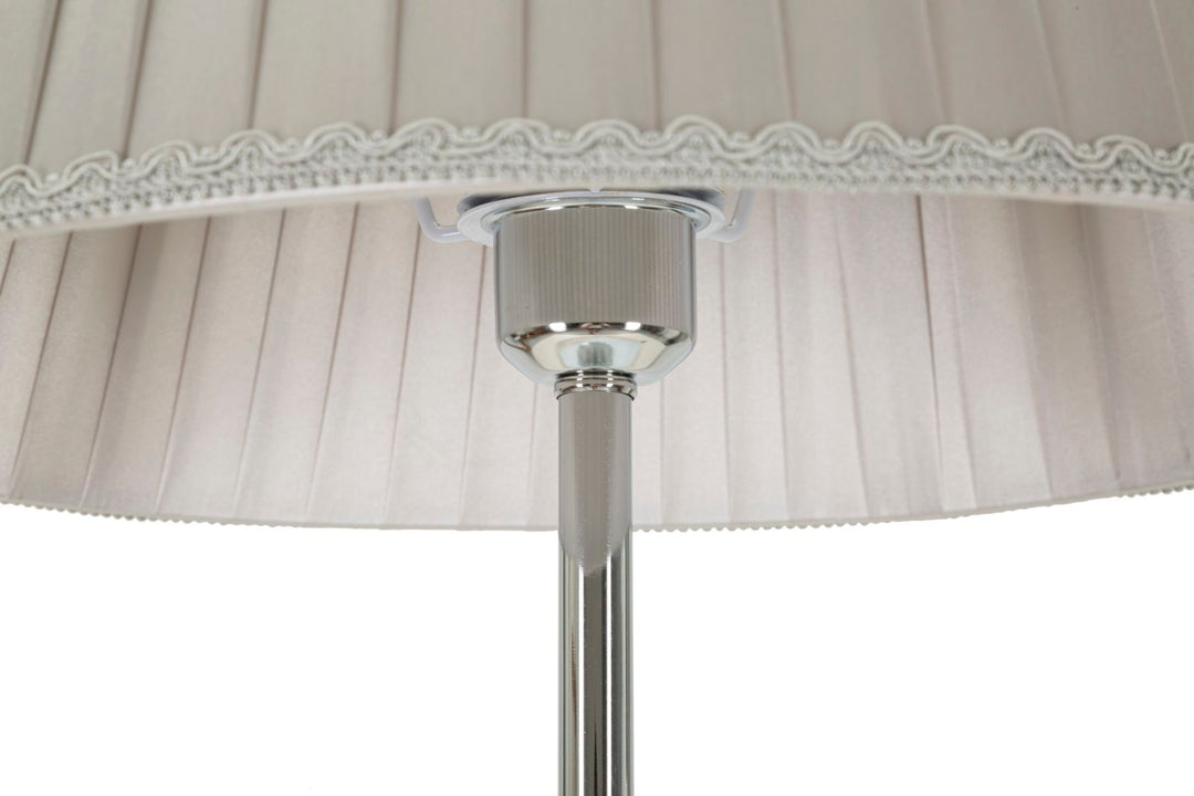Glam gulvlampe i sølvfarve, metal, glas, stof