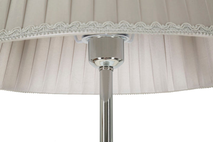 Glam gulvlampe i sølvfarve, metal, glas, stof