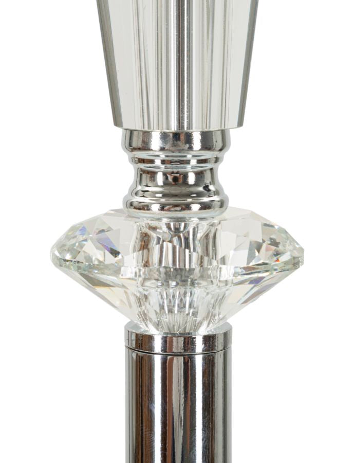 Glam gulvlampe i sølvfarve, metal, glas, stof