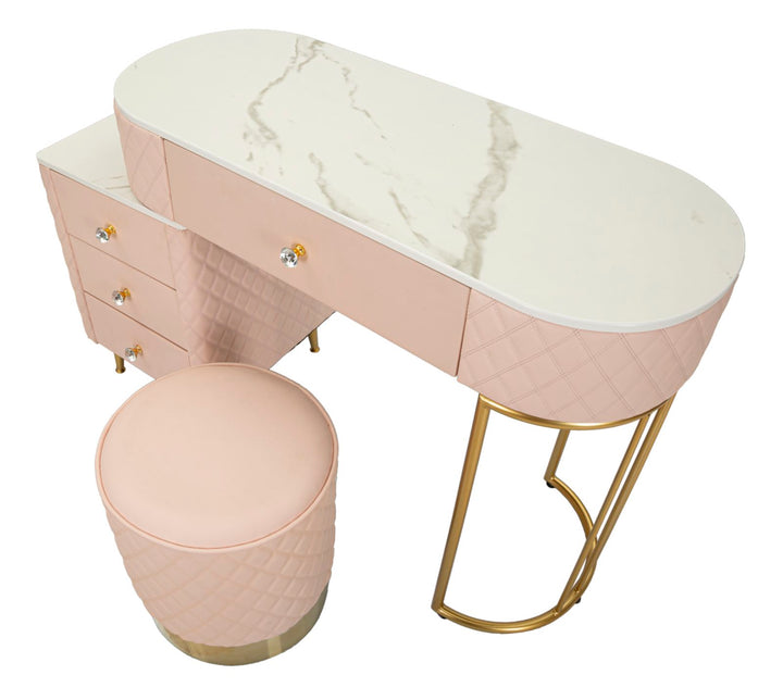 Glam sminkebord med skammel i træ, mdf, metal – 120x40x75, 36x39 cm