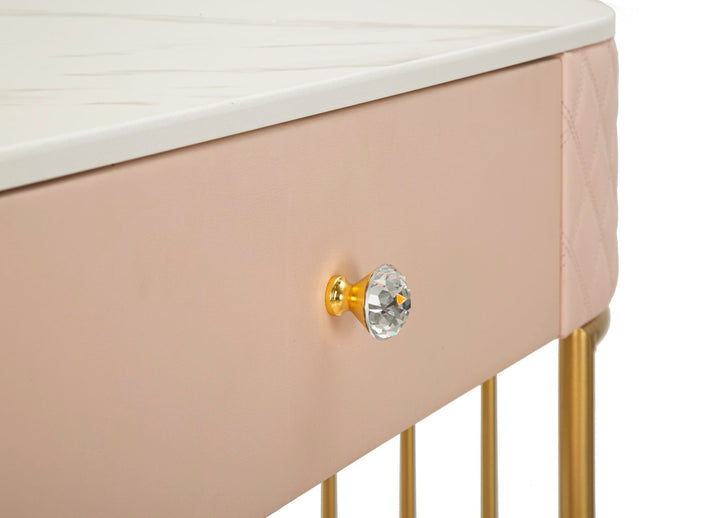 Glam sminkebord med skammel i træ, mdf, metal – 120x40x75, 36x39 cm
