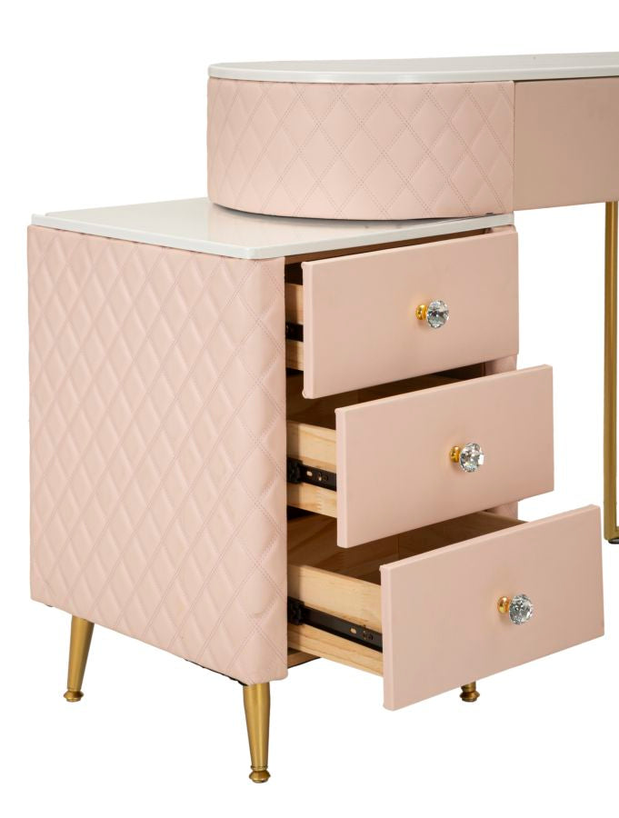 Glam sminkebord med skammel i træ, mdf, metal – 120x40x75, 36x39 cm