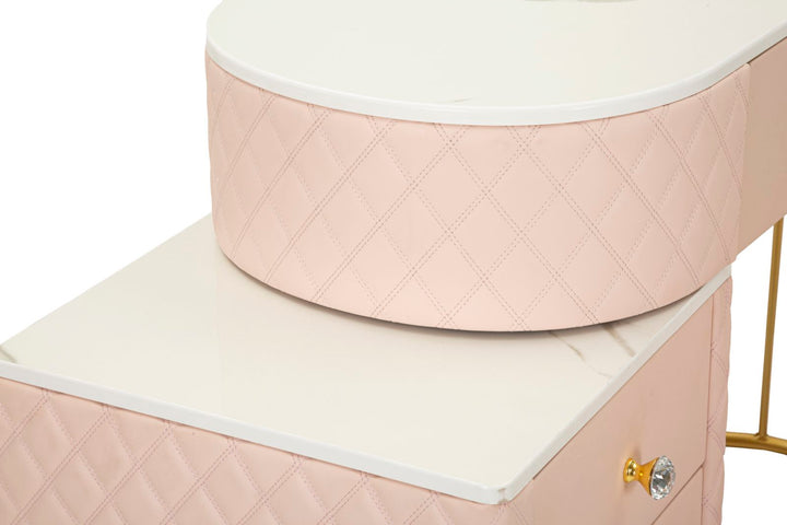 Glam sminkebord med skammel i træ, mdf, metal – 120x40x75, 36x39 cm