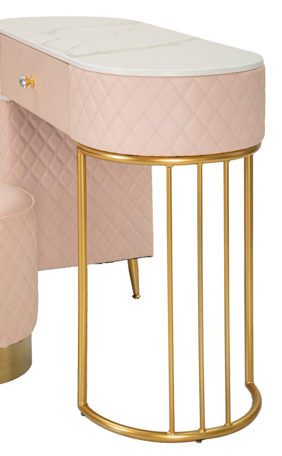 Glam sminkebord med skammel i træ, mdf, metal – 120x40x75, 36x39 cm