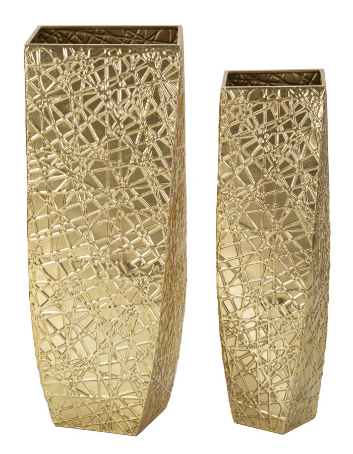 Glam vaser i guldfarve af jern – 34x34x90 og 25x25x78 cm