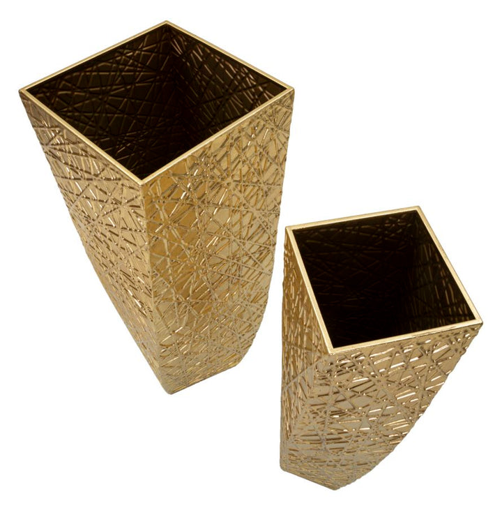 Glam vaser i guldfarve af jern – 34x34x90 og 25x25x78 cm