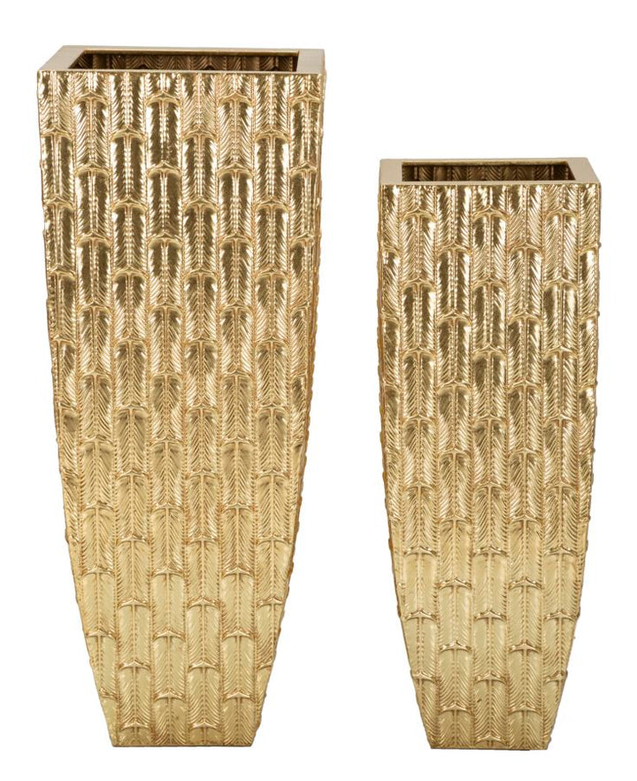 Glam vaser i guld, metal – 40x40x99 og 32x32x84 cm