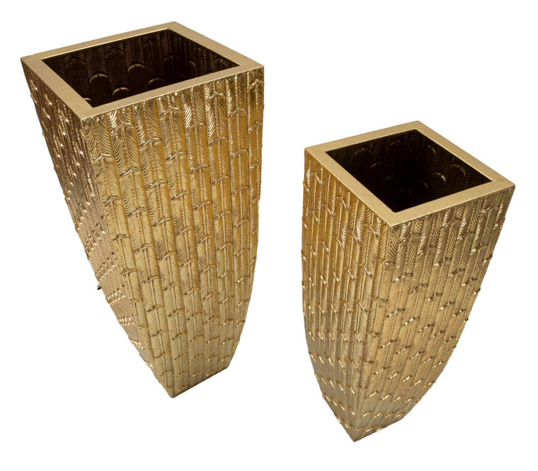 Glam vaser i guld, metal – 40x40x99 og 32x32x84 cm