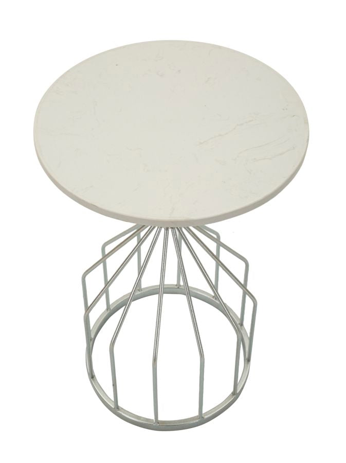 Glam bord i sølvfarve, metal og kunstig marmor – – 37x5x58 cm