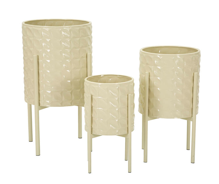 Sæt med vaser i creme-hvid, metal – 36x56x5, 30x48x5, 24x37x5 cm