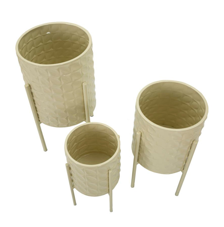 Sæt med vaser i creme-hvid, metal – 36x56x5, 30x48x5, 24x37x5 cm